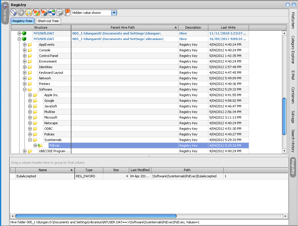 Registry processing